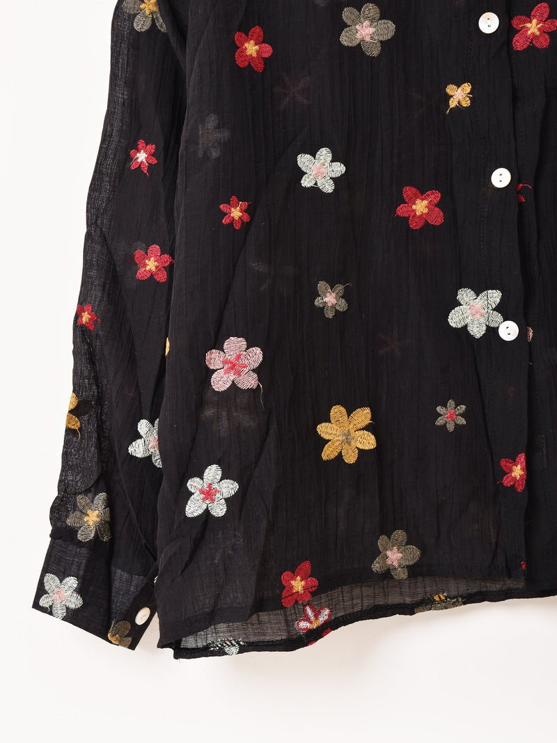 3色展開】Meridian 花柄 刺繍 シアー 長袖シャツ – 古着屋Top of the