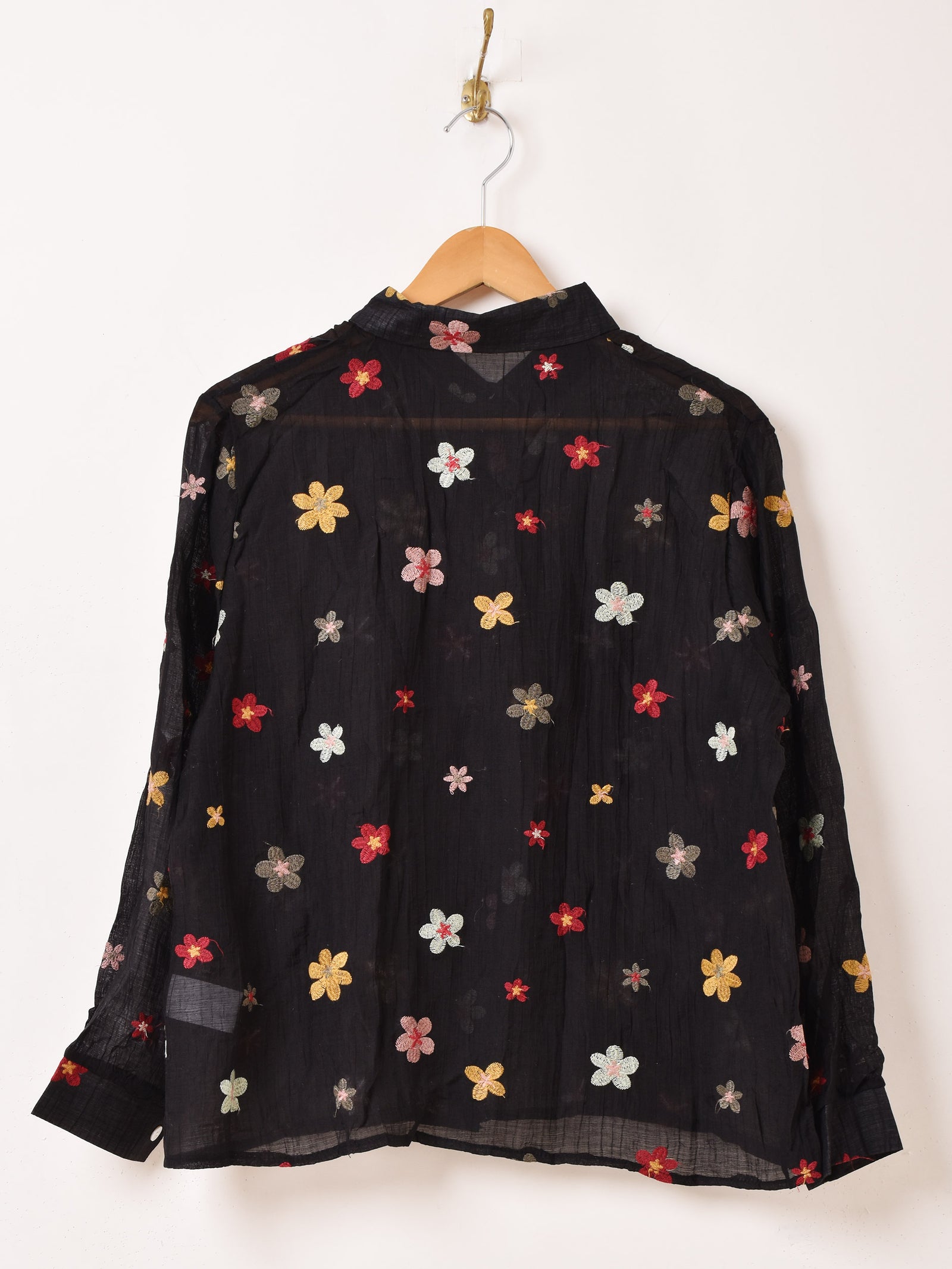 3色展開】Meridian 花柄 刺繍 シアー 長袖シャツ – 古着屋Top of the