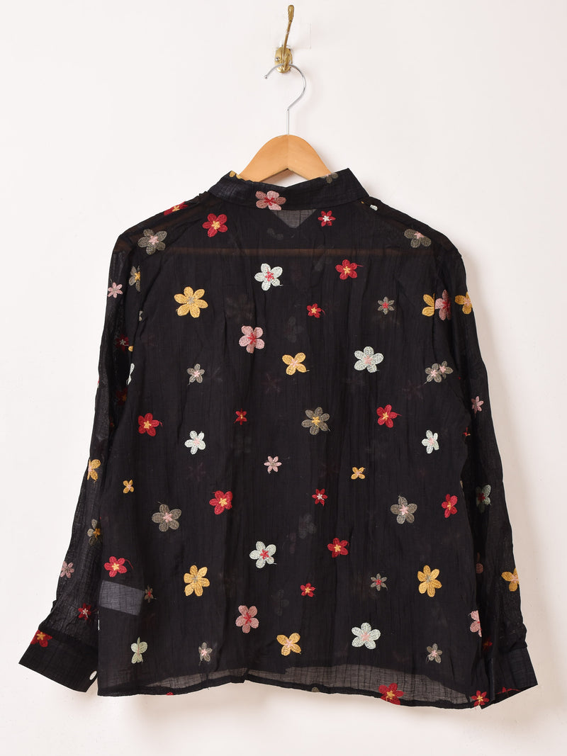 3色展開】Meridian 花柄 刺繍 シアー 長袖シャツ – 古着屋Top of the