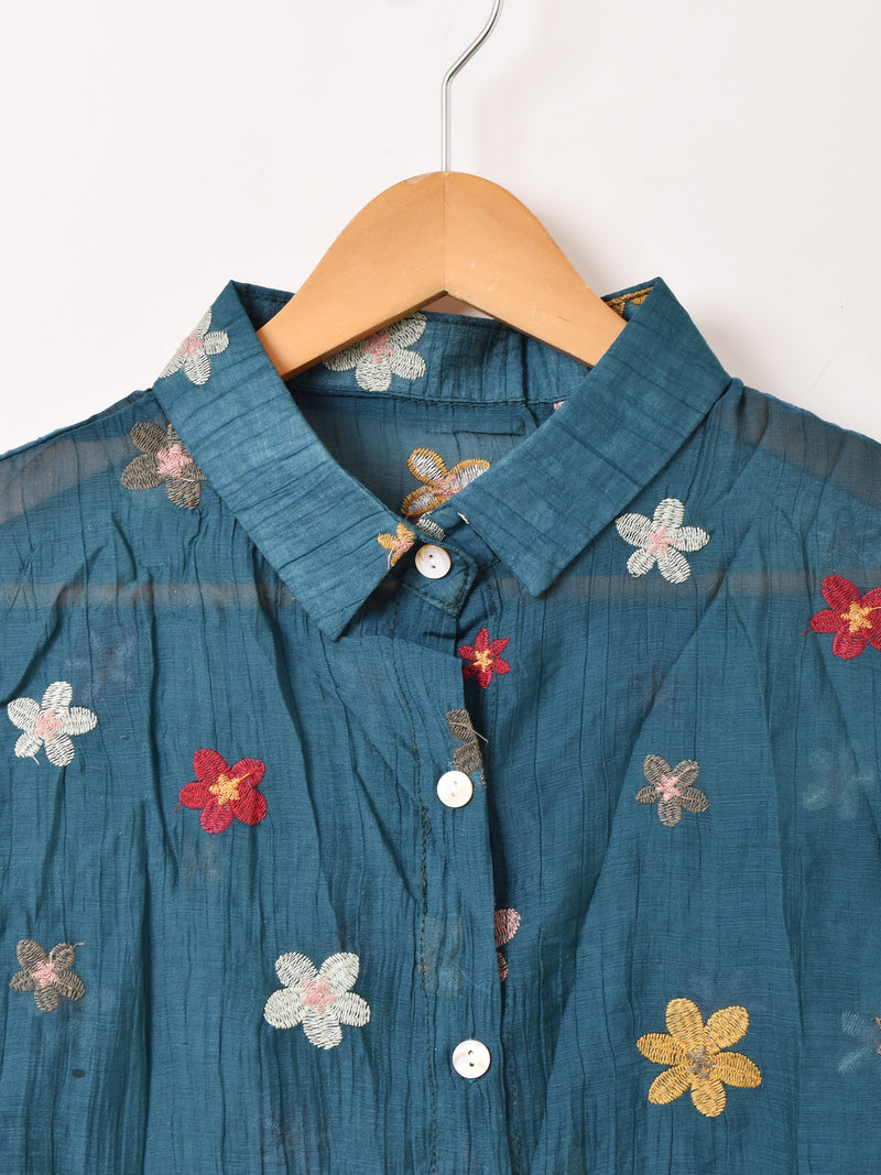 3色展開】Meridian 花柄 刺繍 シアー 長袖シャツ – 古着屋Top of the