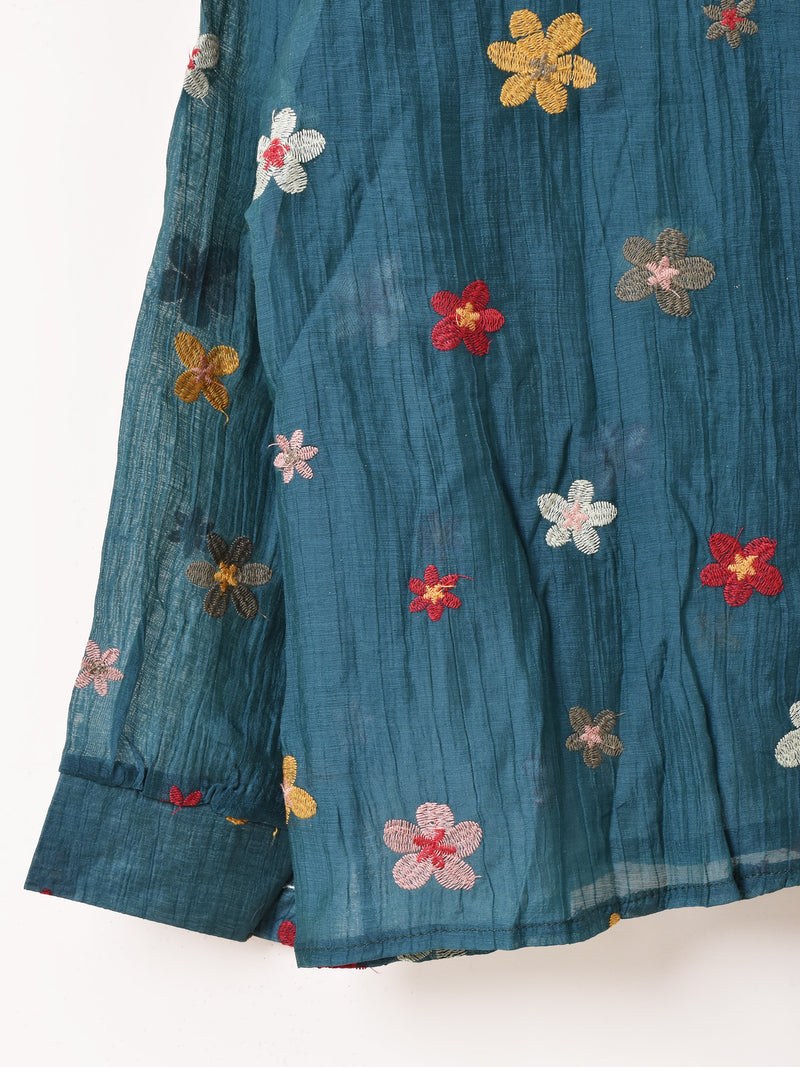 3色展開】Meridian 花柄 刺繍 シアー 長袖シャツ – 古着屋Top of the
