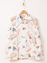 Backers 総柄 ピザ柄 長袖 オープンカラーシャツ