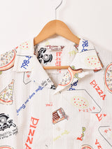 Backers 総柄 ピザ柄 長袖 オープンカラーシャツ