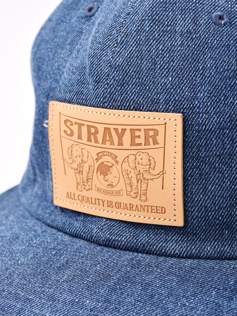 【2色展開】レザー風エンブレム デニムキャップ「STRAYER」