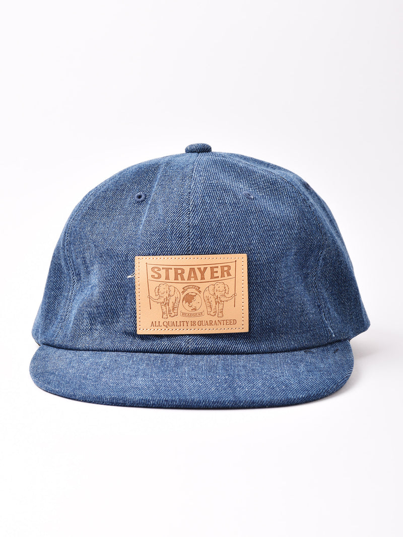 【2色展開】レザー風エンブレム デニムキャップ「STRAYER」