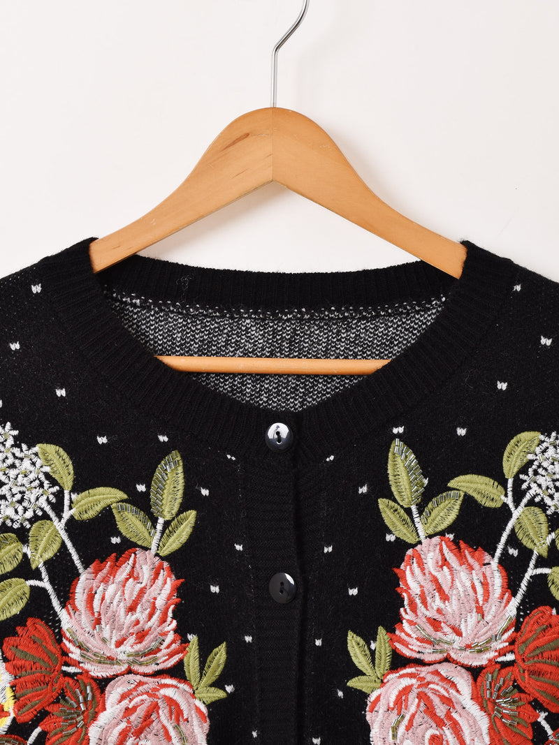 2色展開】Meridian フラワー ビーズ刺繍 カーディガン – 古着屋Top of