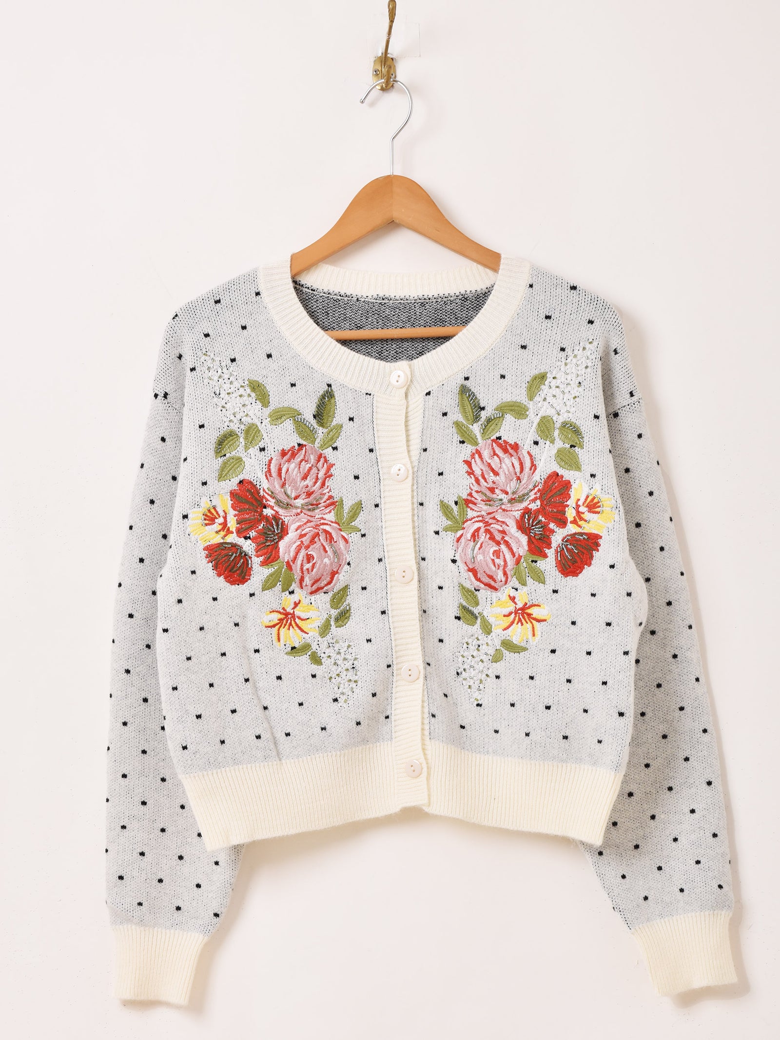 2色展開】Meridian フラワー ビーズ刺繍 カーディガン – 古着屋Top of