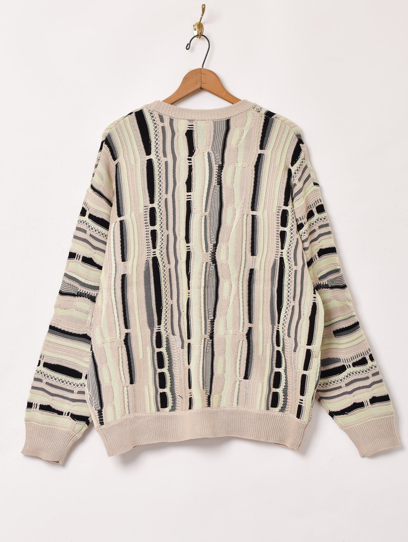 90s　ユーロビンテージ　ポロニット　羊毛　上質生地　3D　総柄　レトロ　グレー 90s COOGI クージー 3Dニット 総柄ニット オーストラリア製 S