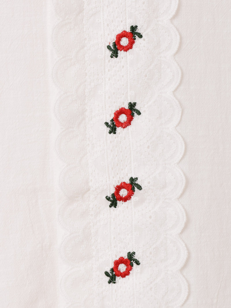 Meridian フラワー刺繍 パイピング 半袖ブラウス