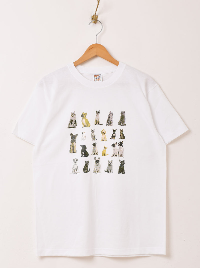 【3色展開】 ドッグ&キャット プリントTシャツ