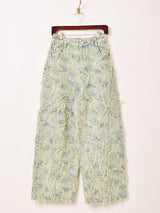 Elcamino バラ柄 フリンジ デニムパンツ