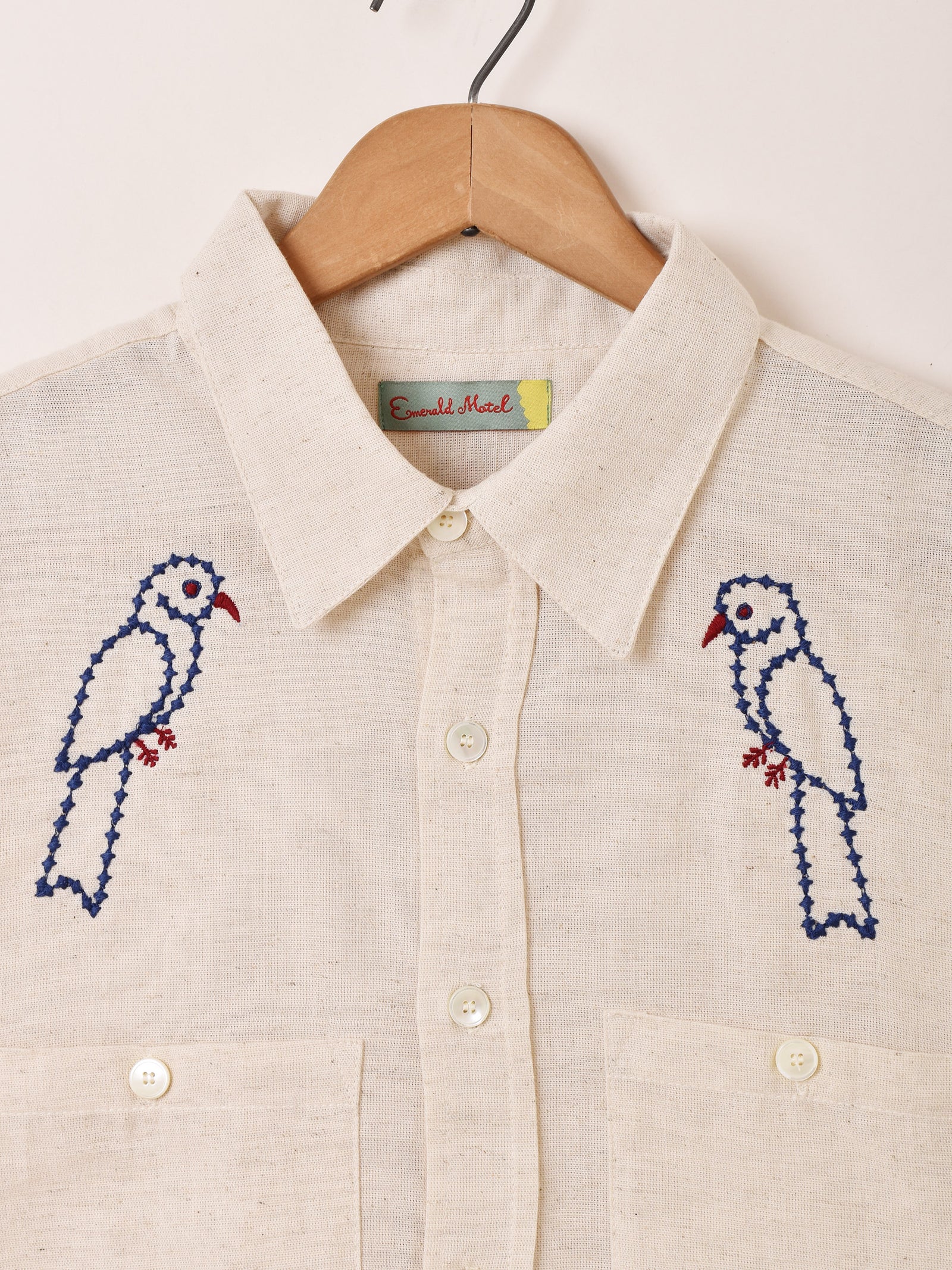 2色展開】Emerald Motel バード&フィッシュ 刺繍 半袖シャツ – 古着屋