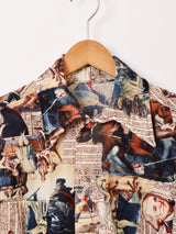 70's 総柄 長袖 ポリシャツ