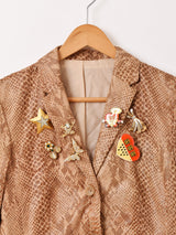 ヴィンテージブローチ付き パイソン柄 テーラードジャケット
