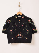 【2色展開】Emerald Motel フラワー刺繍 コットンレース 半袖ブラウス