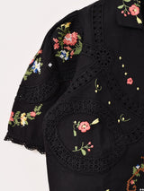 【2色展開】Emerald Motel フラワー刺繍 コットンレース 半袖ブラウス