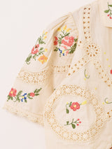 【2色展開】Emerald Motel フラワー刺繍 コットンレース 半袖ブラウス