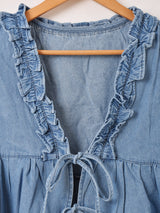 【2色展開】Meridian フリル デニム ペプラムベスト