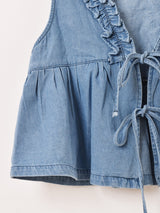 【2色展開】Meridian フリル デニム ペプラムベスト