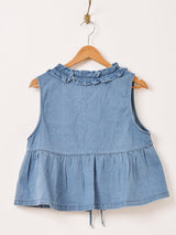 【2色展開】Meridian フリル デニム ペプラムベスト