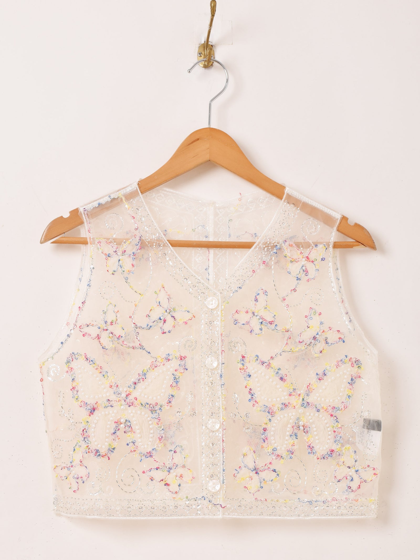 Meridian バタフライ柄 ビーズ刺繍 シアー ベスト – 古着屋Top of the