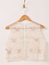 Meridian バタフライ柄 ビーズ刺繍 シアー ベスト