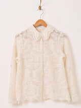 Meridian レース刺繍 シアー 長袖ブラウス