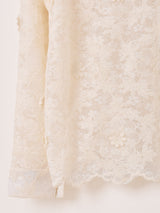 Meridian レース刺繍 シアー 長袖ブラウス