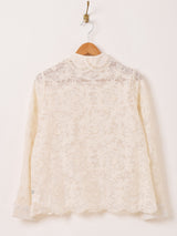 Meridian レース刺繍 シアー 長袖ブラウス