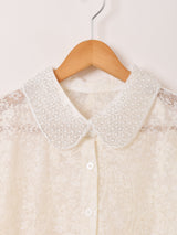 Meridian ビーズ刺繍 シアー 長袖ブラウス