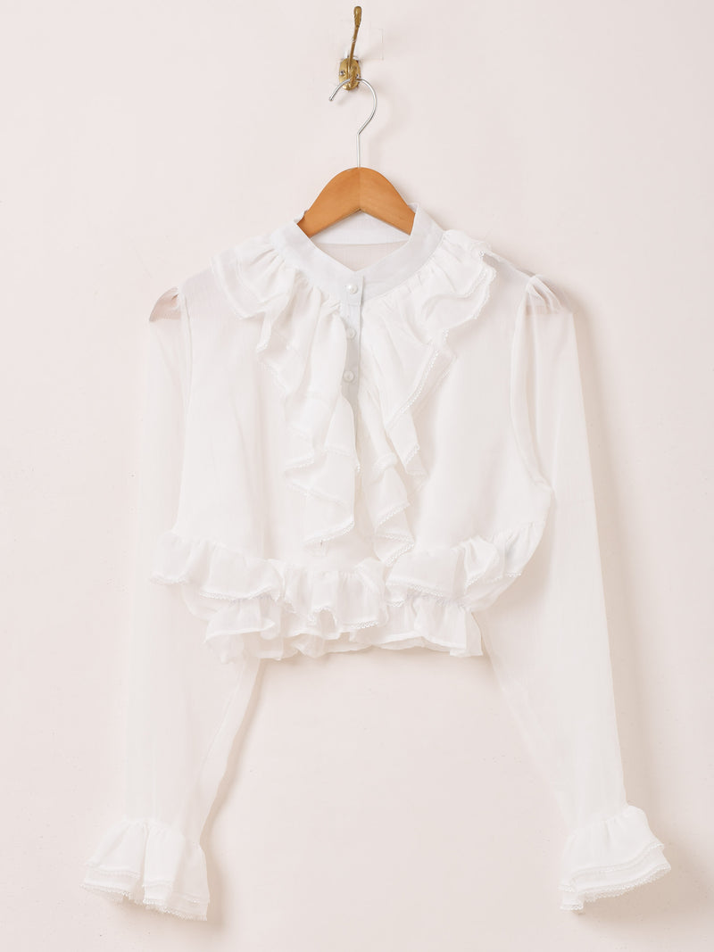 2色展開】Meridian ラッフル シアー 長袖ブラウス – 古着屋Top of the