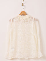 Meridian プリーツカラー 刺繍 長袖ブラウス