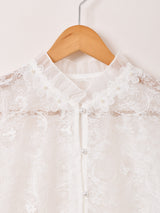 Meridian フラワーカラー 刺繍 長袖ブラウス