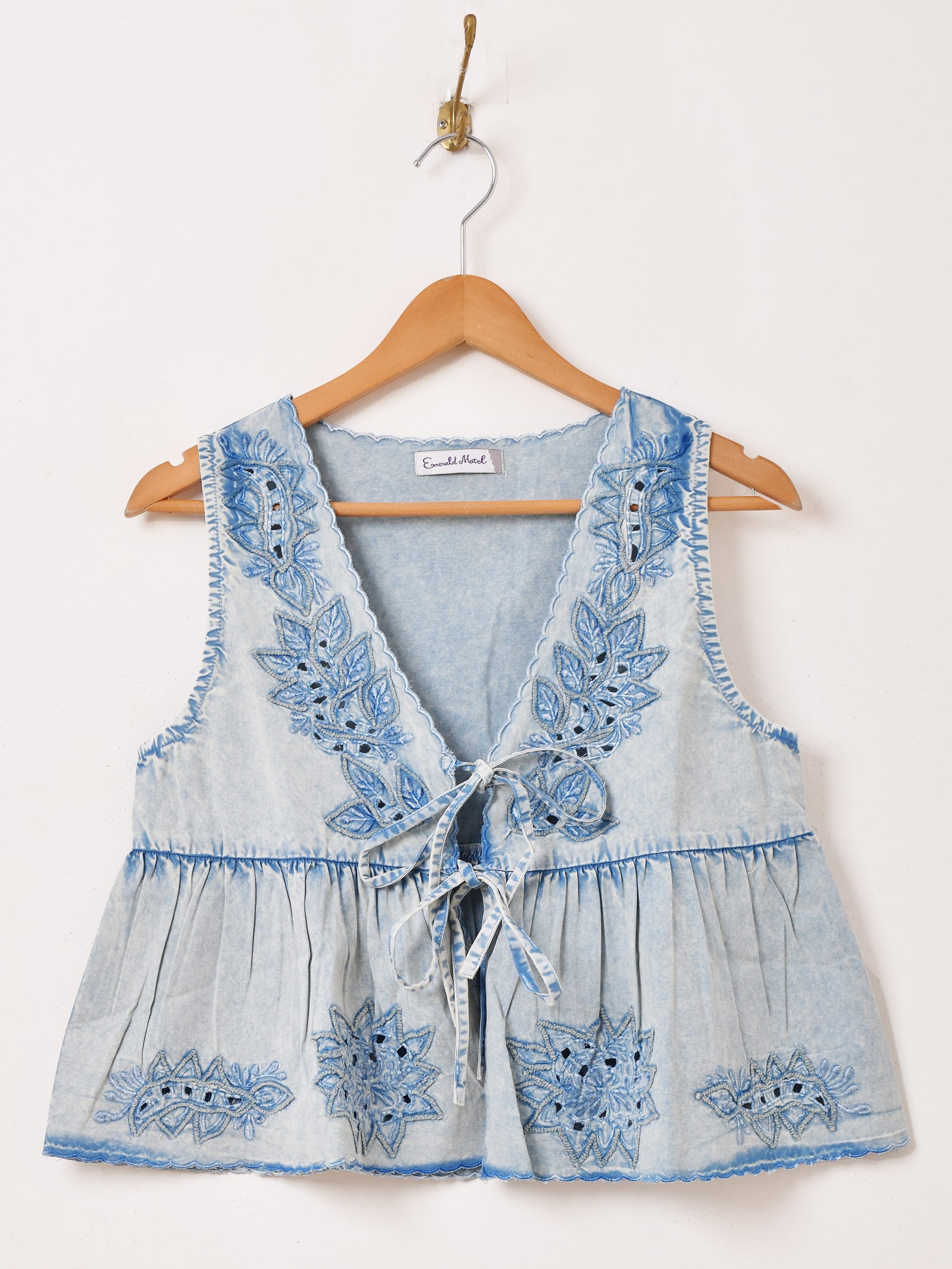 Emerald Motel デニム 刺繍 ペプラムベスト – 古着屋Top of the Hillの