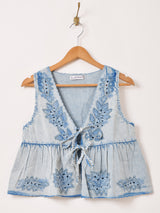 Emerald Motel デニム 刺繍 ペプラムベスト