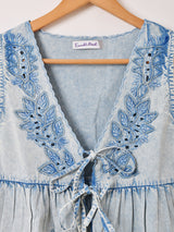 Emerald Motel デニム 刺繍 ペプラムベスト