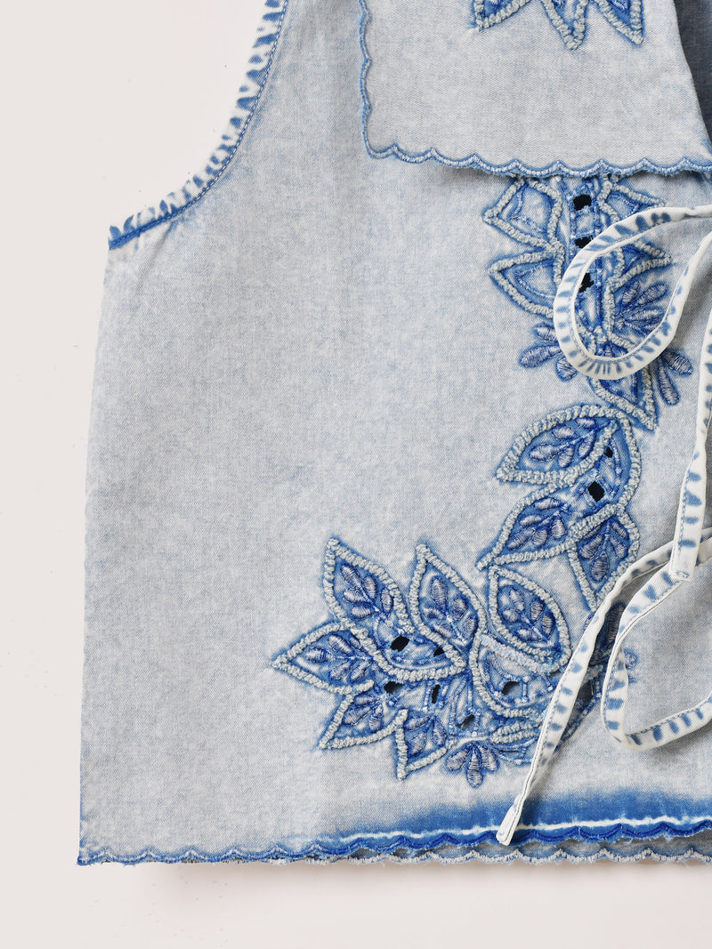 Emerald Motel デニム 刺繍 ノースリーブブラウス – 古着屋Top of the