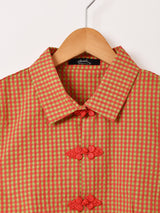 【3色展開】Meridian ギンガムチェック柄 チャイナ 長袖ブラウス