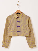 【3色展開】Meridian ギンガムチェック柄 チャイナ 長袖ブラウス