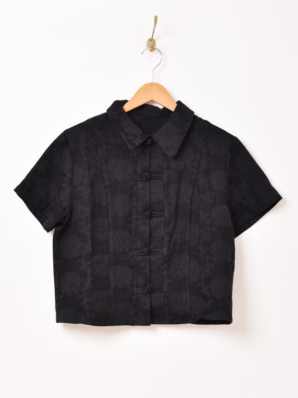 【2色展開】Meridian 織り柄 チャイナボタン 半袖シャツ