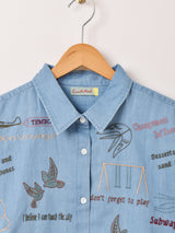 Emerald Motel ヴィンテージ風 刺繍 長袖 ダンガリーシャツ