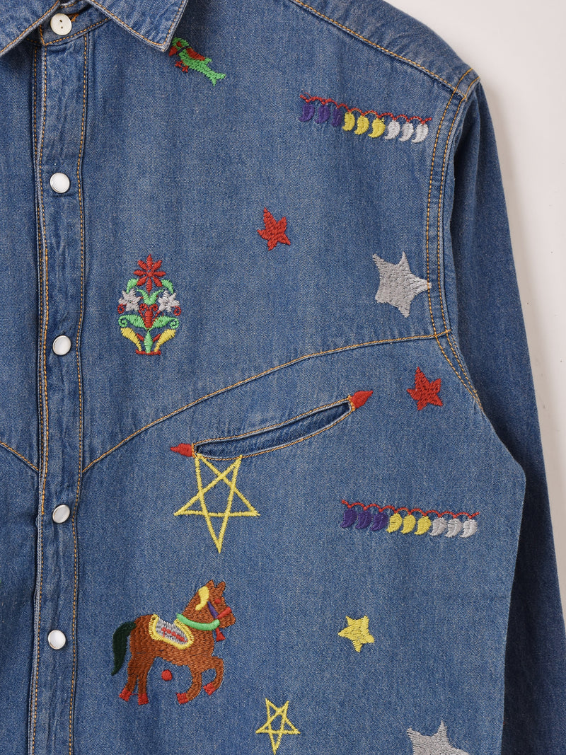 Emerald Motel メキシカン風 刺繍 ウエスタン デニムシャツ – 古着屋