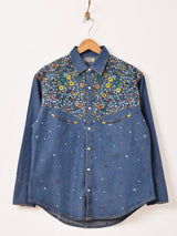 Emerald Motel フラワー 刺繍 ウエスタン デニムシャツ