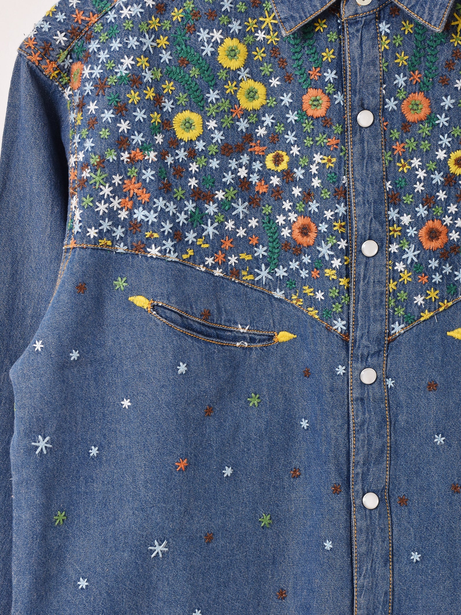 Emerald Motel フラワー 刺繍 ウエスタン デニムシャツ – 古着屋Top of