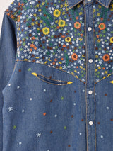 Emerald Motel フラワー 刺繍 ウエスタン デニムシャツ