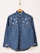 Emerald Motel スペース柄 刺繍 ウエスタン デニムシャツ