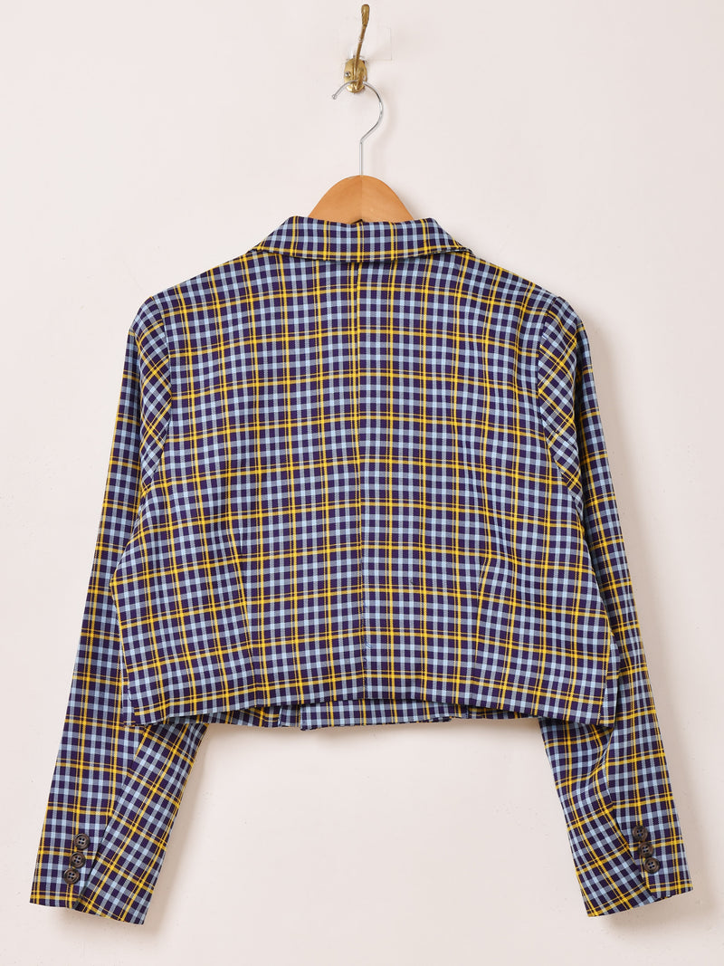 2色展開】Meridian チェック柄 ショート テーラードジャケット – 古着