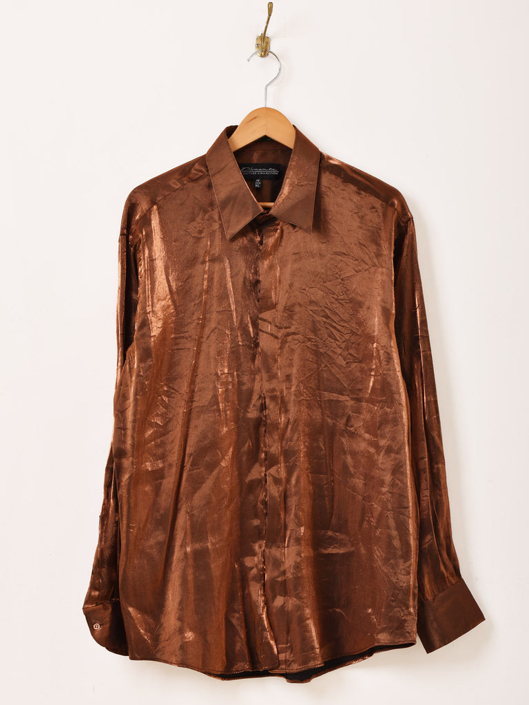 サテン 長袖シャツ