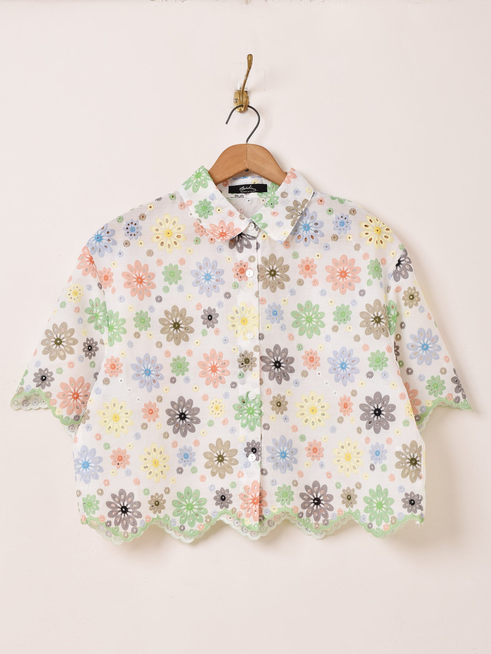 Meridian カラフルフラワー スカラップ 半袖ブラウス – 古着屋Top of