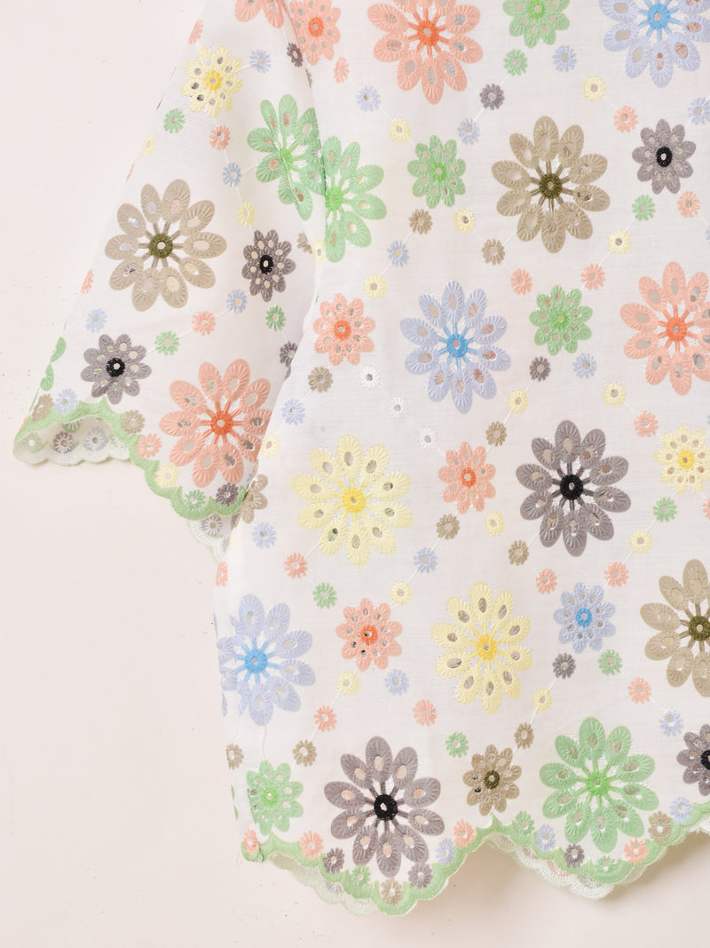 レディース 刺繍 スカラップ 古着 花柄 カラフル